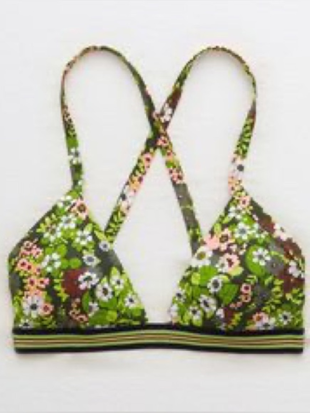 Aerie Floral Green Crossback swim Bikini Top XL NWOT